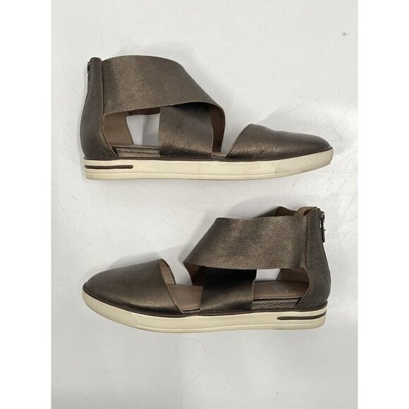Eileen Fisher Sport Gold Brown Metallic Leather Suede Flats Sz 6.5 - Picture 2 of 9